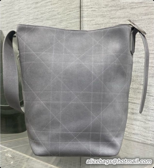 Luxury Dior Jett Médaillon Bucket Bag in Cannage Suede Calfskin Grey 2026 6090436