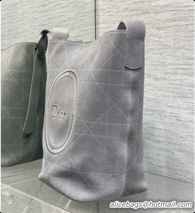 Luxury Dior Jett Médaillon Bucket Bag in Cannage Suede Calfskin Grey 2026 6090436