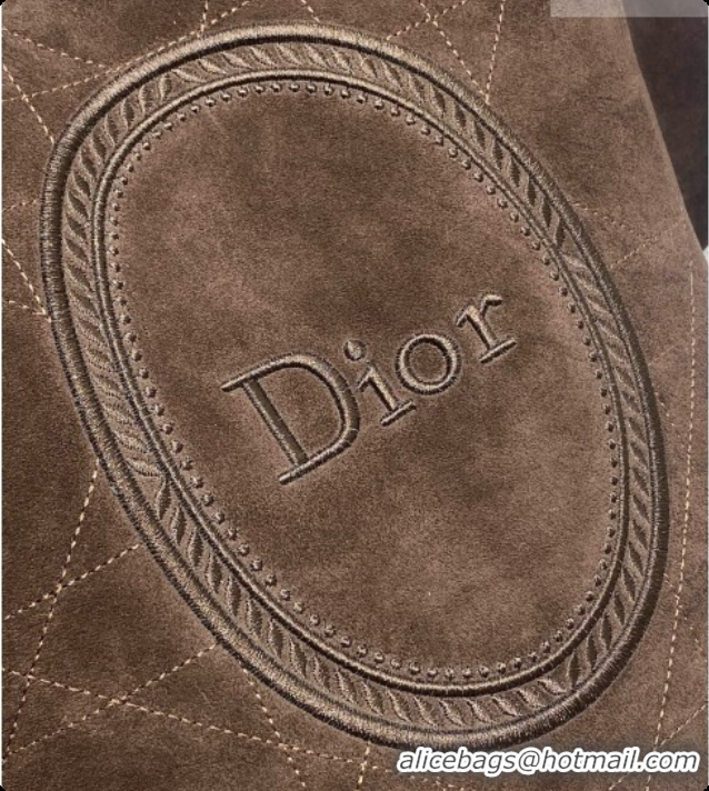 Shop Duplicate Dior Jett Médaillon Bucket Bag in Cannage Suede Calfskin Dark Brown 2026 6090438