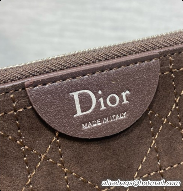 Shop Duplicate Dior Jett Médaillon Bucket Bag in Cannage Suede Calfskin Dark Brown 2026 6090438