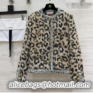 Original Cheap Chanel Leopard Tweed Jacket CH092936 Beige 2026