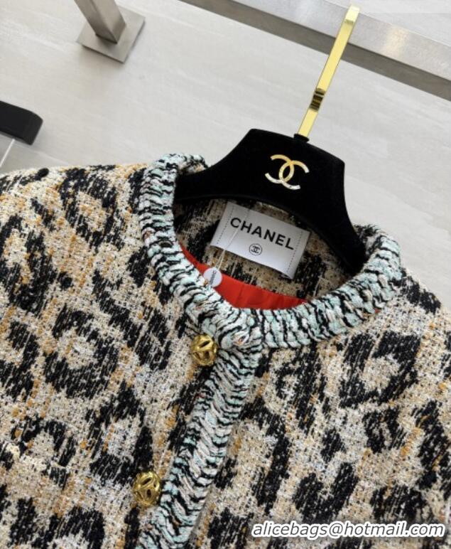 Original Cheap Chanel Leopard Tweed Jacket CH092936 Beige 2026