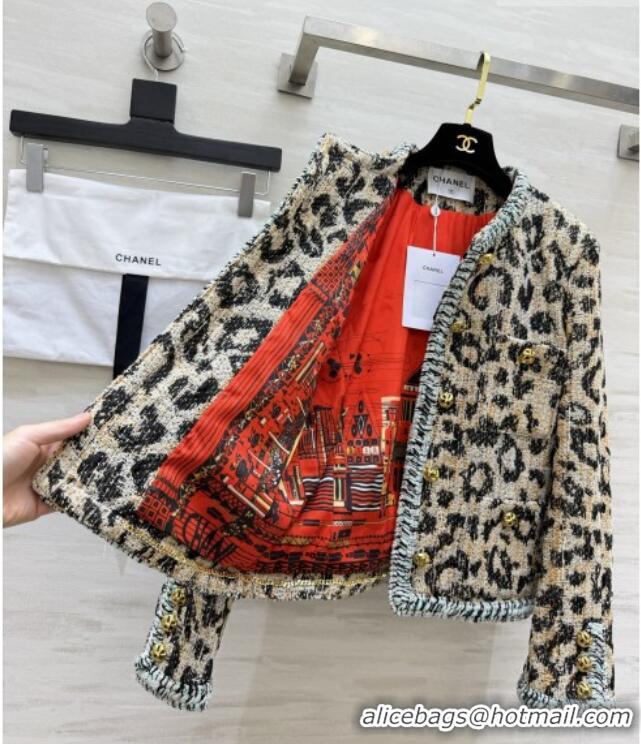 Original Cheap Chanel Leopard Tweed Jacket CH092936 Beige 2026