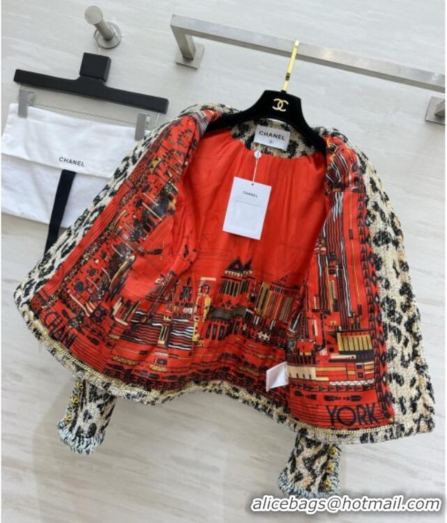 Original Cheap Chanel Leopard Tweed Jacket CH092936 Beige 2026