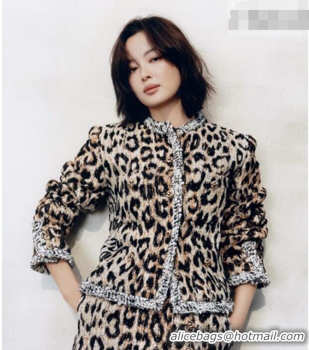 Original Cheap Chanel Leopard Tweed Jacket CH092936 Beige 2026