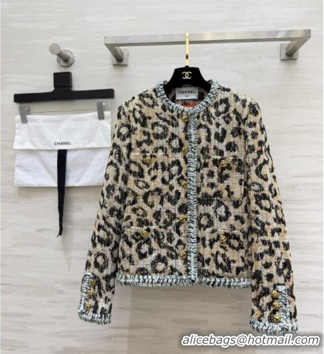 Original Cheap Chanel Leopard Tweed Jacket CH092936 Beige 2026