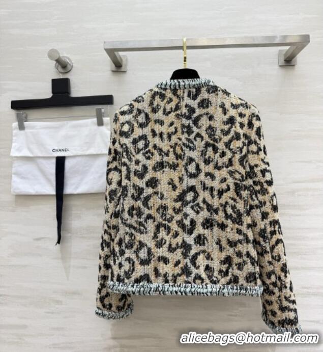 Original Cheap Chanel Leopard Tweed Jacket CH092936 Beige 2026