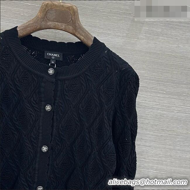 New Discount Chanel Cotton and Silk Cardigan CH092958 Black 2026
