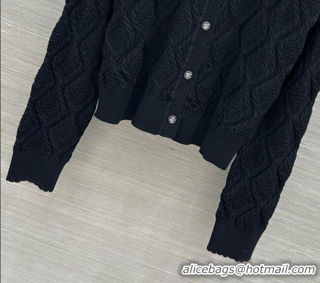 New Discount Chanel Cotton and Silk Cardigan CH092958 Black 2026