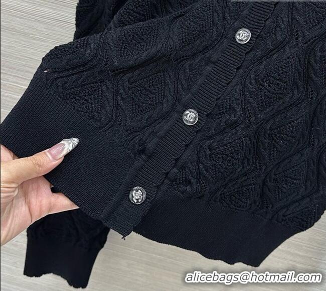 New Discount Chanel Cotton and Silk Cardigan CH092958 Black 2026