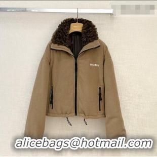 Best Quality Cheap Miu Miu Fleece Down Jacket M093009 Brown 2026
