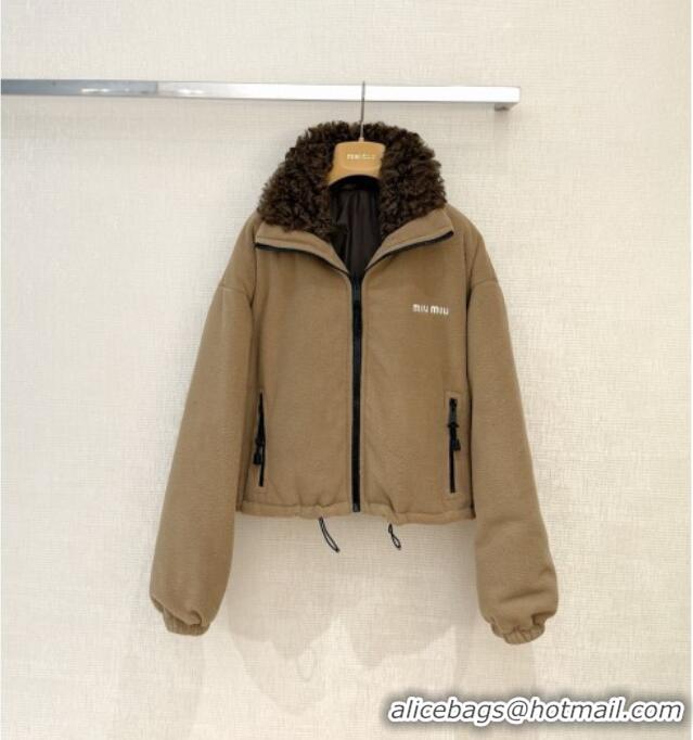 Best Quality Cheap Miu Miu Fleece Down Jacket M093009 Brown 2026