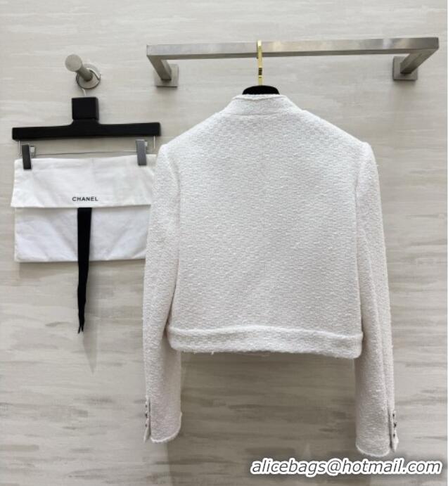 Luxury Cheap Chanel Tweed Jacket with Camellia CH093004 White 2026