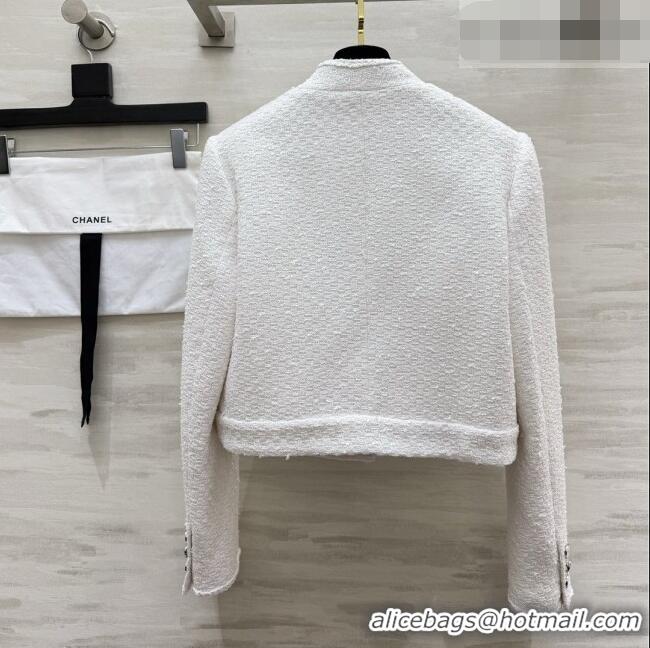 Luxury Cheap Chanel Tweed Jacket with Camellia CH093004 White 2026