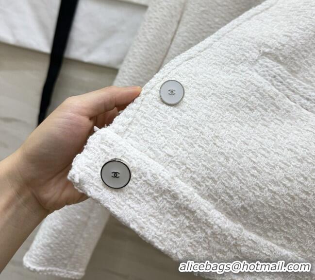 Luxury Cheap Chanel Tweed Jacket with Camellia CH093004 White 2026
