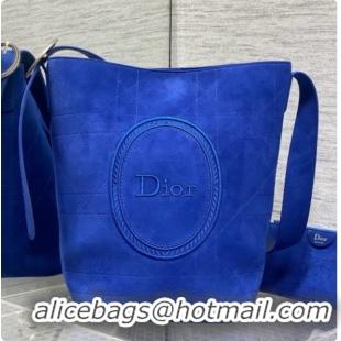 New Design Dior Jett Médaillon Bucket Bag in Cannage Suede Calfskin Blue 2026 6090440