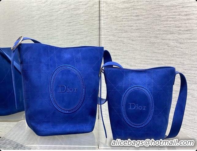 New Design Dior Jett Médaillon Bucket Bag in Cannage Suede Calfskin Blue 2026 6090440