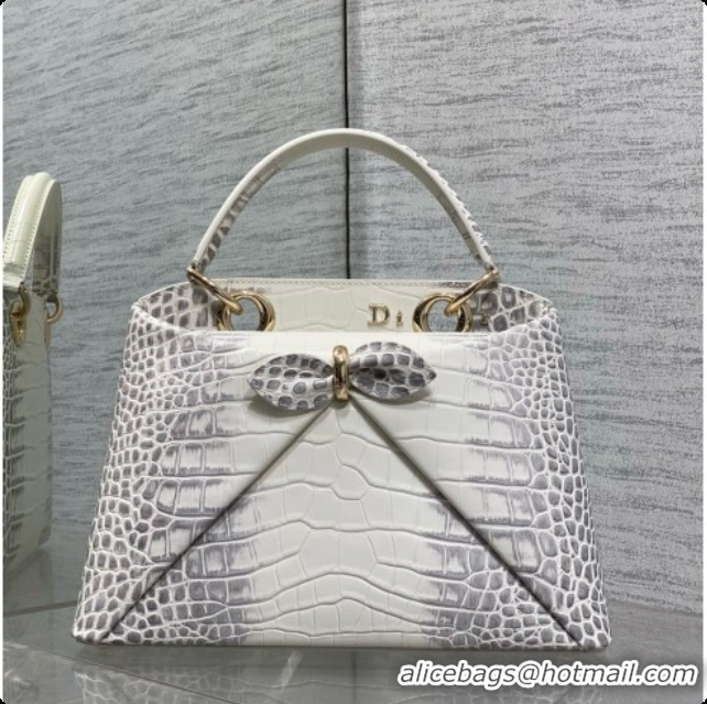 Buy Discount Dior Small Cigale Bag in Crocodile Pattern Calfskin D090443 White 2026