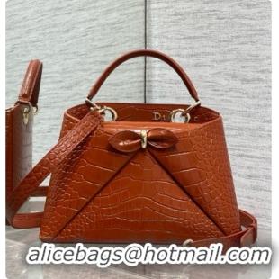 Top Quality Dior Small Cigale Bag in Crocodile Pattern Calfskin D090444 Brown 2026