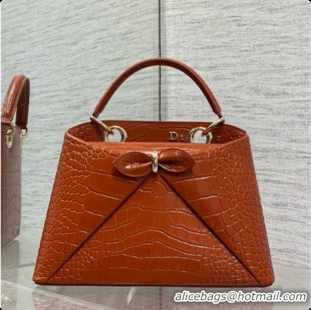 Top Quality Dior Small Cigale Bag in Crocodile Pattern Calfskin D090444 Brown 2026