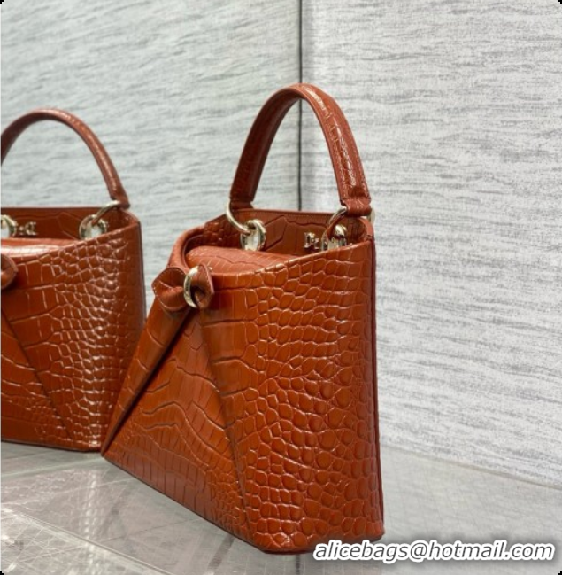 Top Quality Dior Small Cigale Bag in Crocodile Pattern Calfskin D090444 Brown 2026