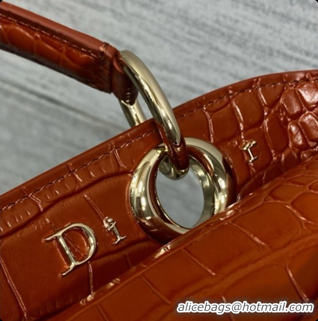 Top Quality Dior Small Cigale Bag in Crocodile Pattern Calfskin D090444 Brown 2026