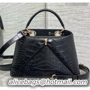 Best Quality Dior Small Cigale Bag in Crocodile Pattern Calfskin D090446 Black 2026