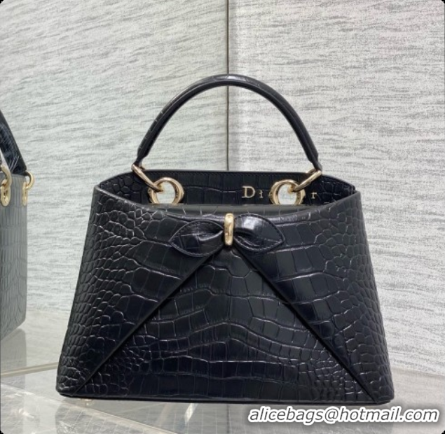 Best Quality Dior Small Cigale Bag in Crocodile Pattern Calfskin D090446 Black 2026