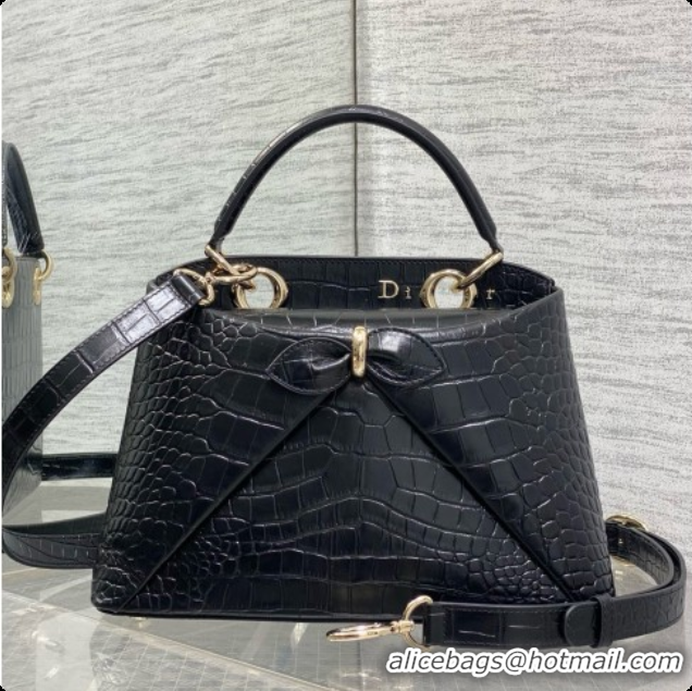 Best Quality Dior Small Cigale Bag in Crocodile Pattern Calfskin D090446 Black 2026