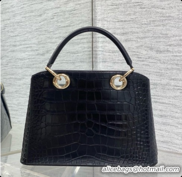 Best Quality Dior Small Cigale Bag in Crocodile Pattern Calfskin D090446 Black 2026