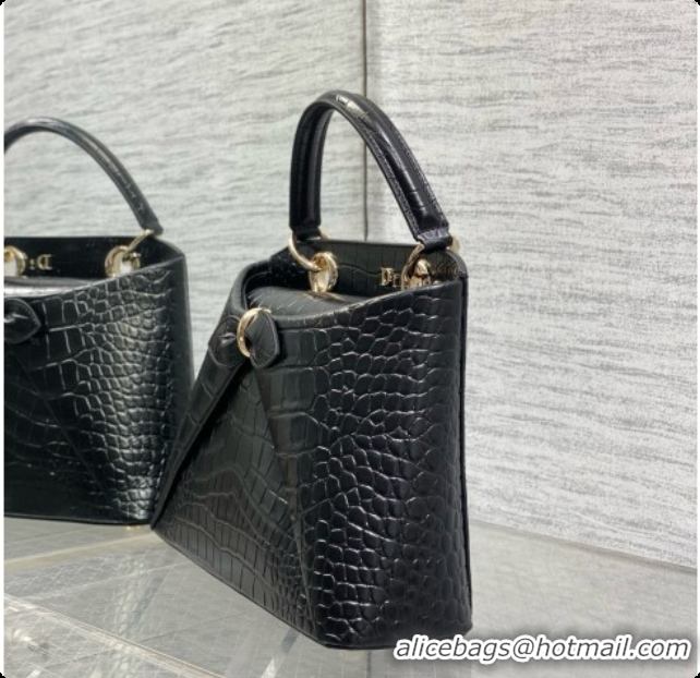 Best Quality Dior Small Cigale Bag in Crocodile Pattern Calfskin D090446 Black 2026