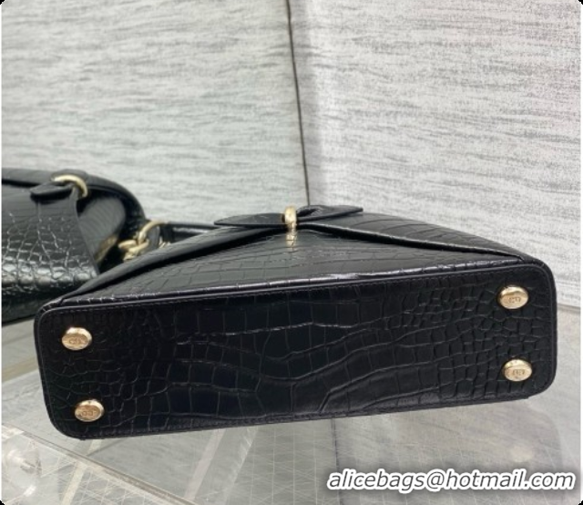 Best Quality Dior Small Cigale Bag in Crocodile Pattern Calfskin D090446 Black 2026
