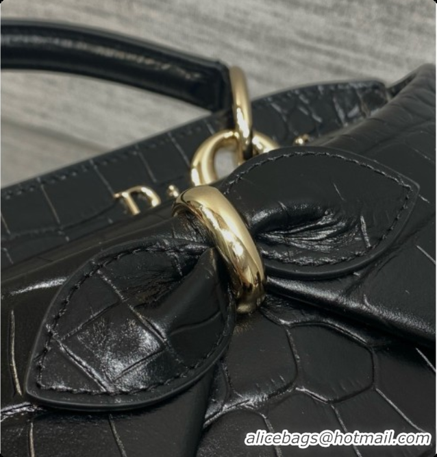Best Quality Dior Small Cigale Bag in Crocodile Pattern Calfskin D090446 Black 2026