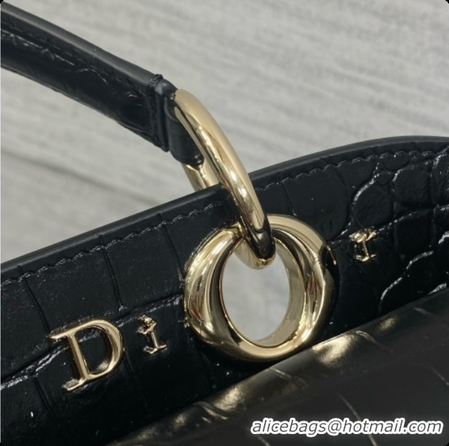 Best Quality Dior Small Cigale Bag in Crocodile Pattern Calfskin D090446 Black 2026