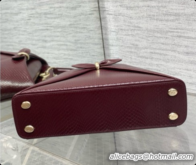 New Style Dior Small Cigale Bag in SnakeskinPattern Calfskin D090448 Burgundy 2026