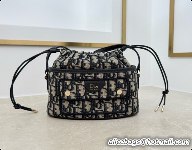Best Luxury Dior Mini DiorTravel Bucket Bag in Blue Dior Oblique Jacquard S2426 2026