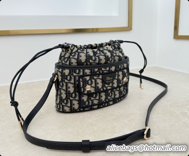 Best Luxury Dior Mini DiorTravel Bucket Bag in Blue Dior Oblique Jacquard S2426 2026