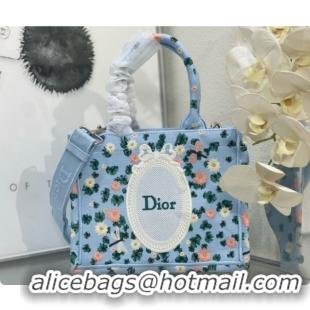 Low Price Dior Small Book Tote Bag with Strap in Multicolor Dior Water Lily Embroidery and Dior Médaillon D100721 Blue 2