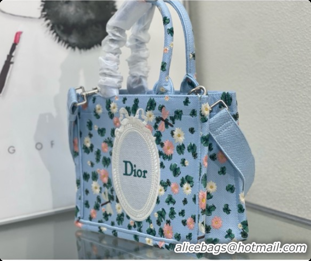 Low Price Dior Small Book Tote Bag with Strap in Multicolor Dior Water Lily Embroidery and Dior Médaillon D100721 Blue 2