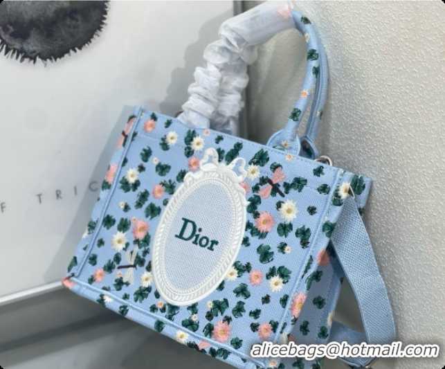 Low Price Dior Small Book Tote Bag with Strap in Multicolor Dior Water Lily Embroidery and Dior Médaillon D100721 Blue 2