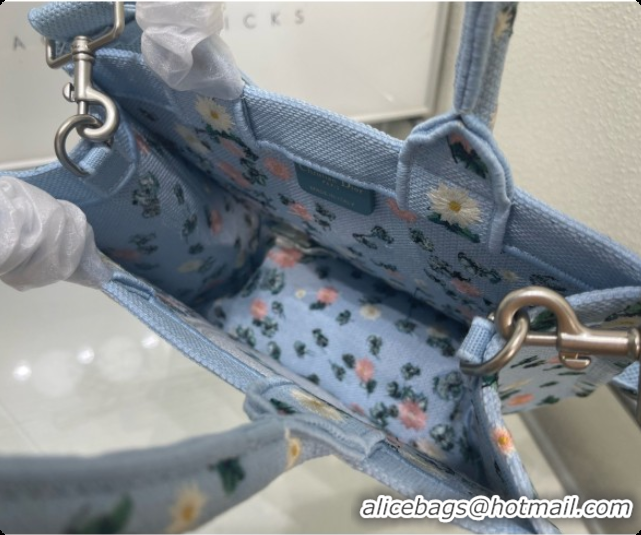 Low Price Dior Small Book Tote Bag with Strap in Multicolor Dior Water Lily Embroidery and Dior Médaillon D100721 Blue 2