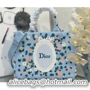 Low Price Dior Medium Book Tote Bag with Strap in Multicolor Dior Water Lily Embroidery and Dior Médaillon D100722 Blue 
