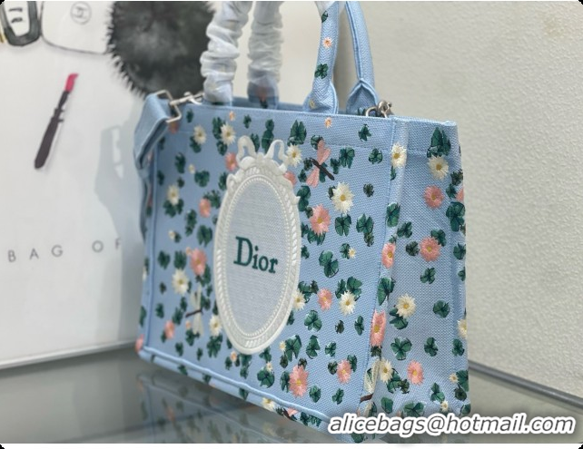 Low Price Dior Medium Book Tote Bag with Strap in Multicolor Dior Water Lily Embroidery and Dior Médaillon D100722 Blue 
