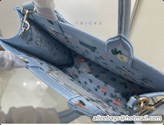 Low Price Dior Medium Book Tote Bag with Strap in Multicolor Dior Water Lily Embroidery and Dior Médaillon D100722 Blue 