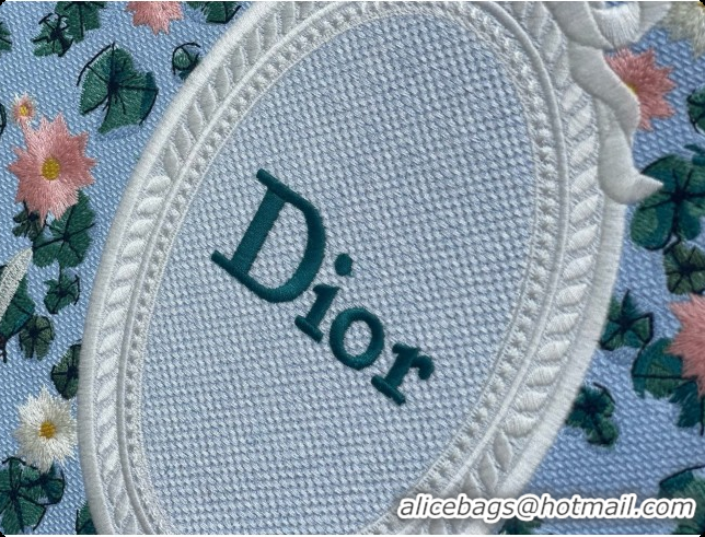 Low Price Dior Medium Book Tote Bag with Strap in Multicolor Dior Water Lily Embroidery and Dior Médaillon D100722 Blue 