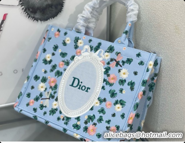 Low Price Dior Medium Book Tote Bag with Strap in Multicolor Dior Water Lily Embroidery and Dior Médaillon D100722 Blue 