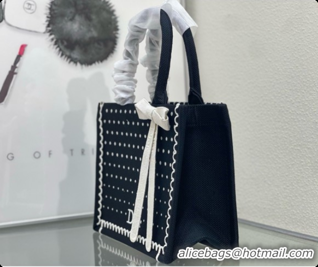 Best Price Dior Small Book Tote Bag with Strap with Strap in Black and White PolkaDior Embroidery D100723 2026