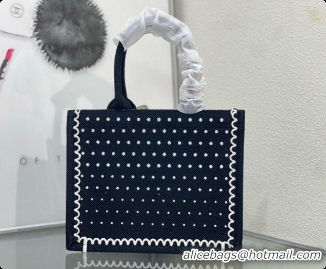 Best Price Dior Small Book Tote Bag with Strap with Strap in Black and White PolkaDior Embroidery D100723 2026
