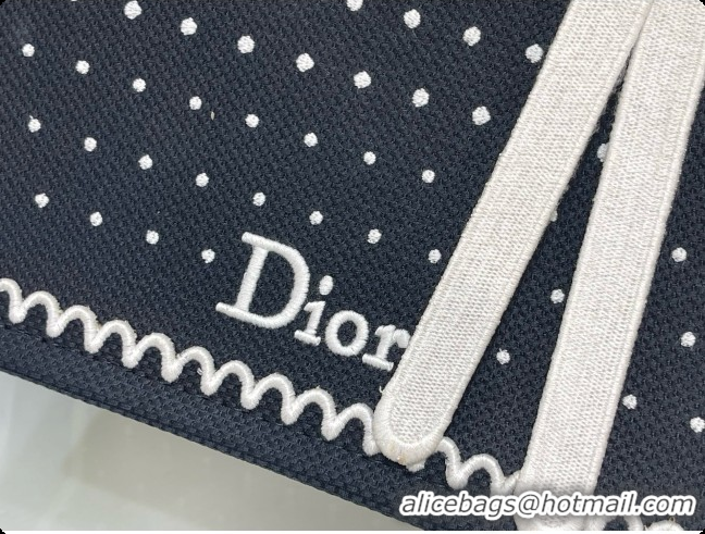 Best Price Dior Small Book Tote Bag with Strap with Strap in Black and White PolkaDior Embroidery D100723 2026