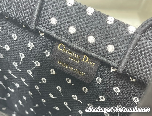 Best Price Dior Small Book Tote Bag with Strap with Strap in Black and White PolkaDior Embroidery D100723 2026